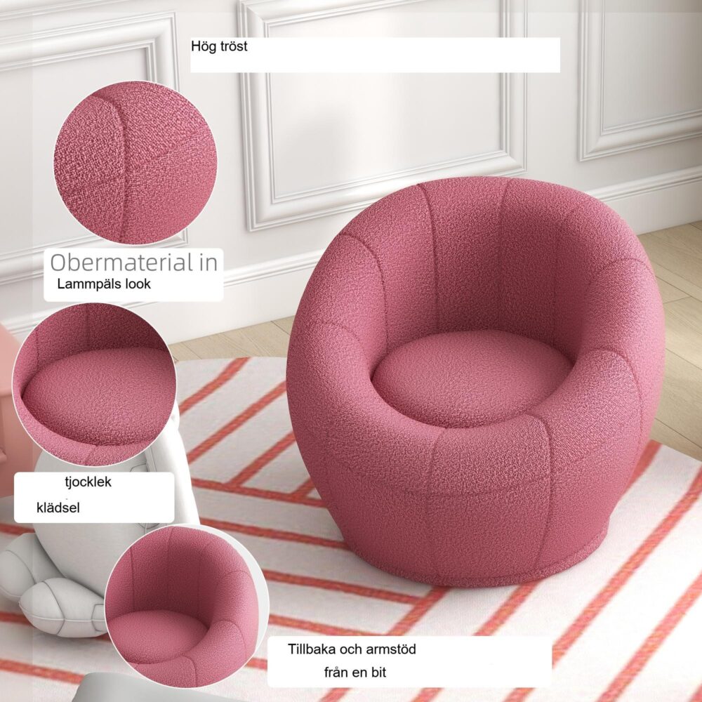 Snurrbar fåtölj plyschfåtölj för komfort och rörlighet | Kompakt design, upp till 120 kg kapacitet, rosa