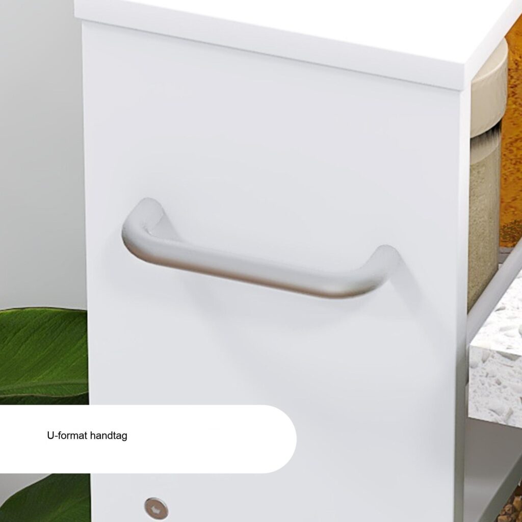 Smal vit serveringsvagn med 4 nivåer med handtag och hjul - platsbesparande, mångsidig förvaringslösning