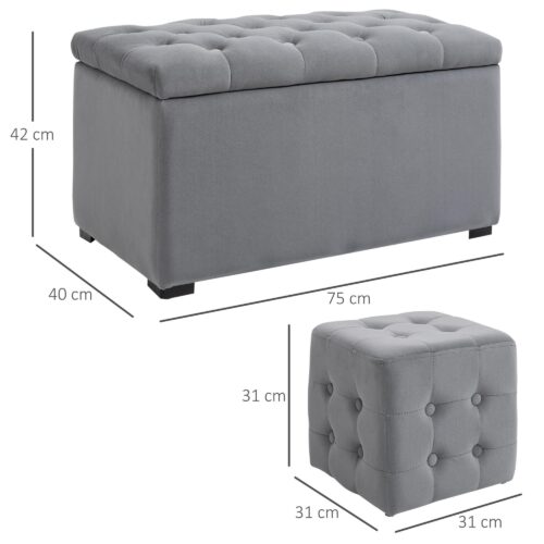 Robust förvaringsbänk med två hopfällbara pallar – bekväm stoppad sits, platsbesparande design, rymmer upp till 130 kg