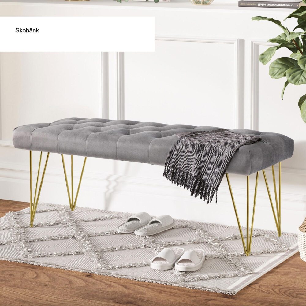 Lyxig skobänk i sammet med bekväm skumsits | Modern design och hållbar järnram