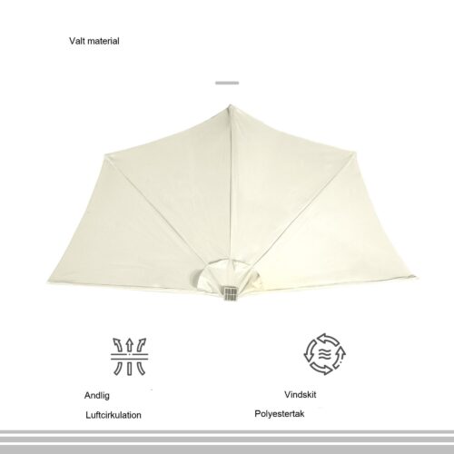 Halvcirkelformat 265×240 cm halvparasoll med soldrivna LED-lampor – enkel montering och platsbesparande design