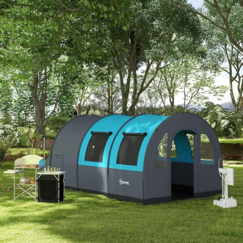 Tunneltält Campingtält för 6 personer | Vattentätt familjetält med två rum och ljuskrokar | Rymlig, snabb installation, komplett kit ingår