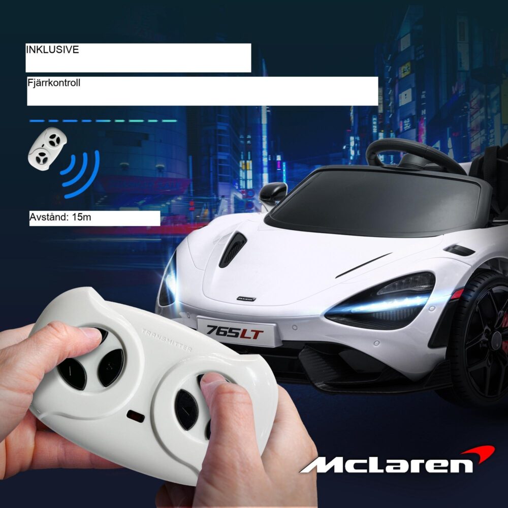 12V McLaren-licensierad elbil för barn med 2.4G fjärrkontroll, MP3-musik, måsvingedörrar – för barn 3-6 år