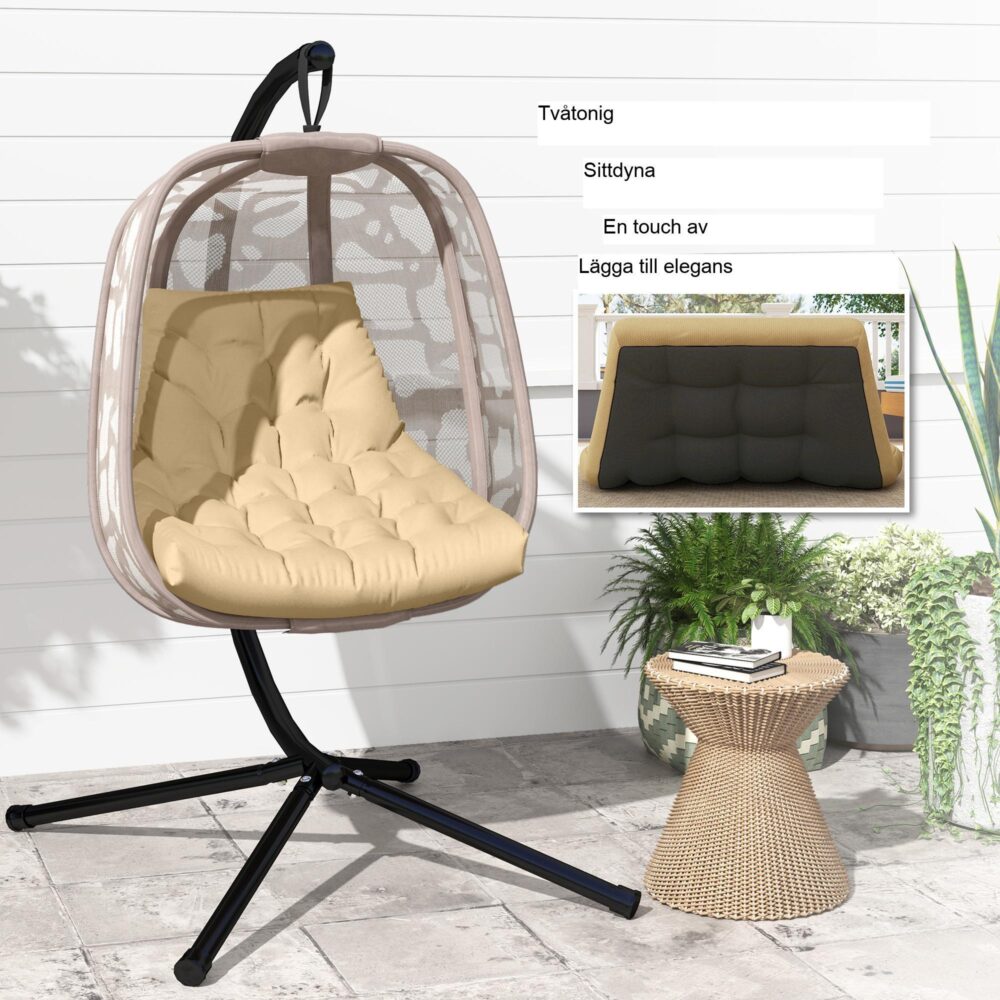 Sittdyna för utomhusbruk – Elegant design för gungstolar och hängande korgar – Vattenavvisande polyesteröverdrag med snygg knappdetalj – passar SKU 84A-209