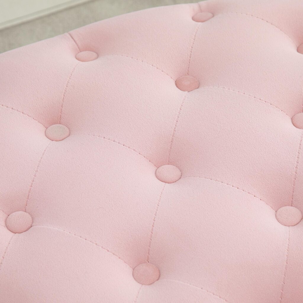 Rosa stoppad förvaringsbänk med dolt fack - elegant design, sammetsliknande polyestertyg, hållbar konstruktion, ingen montering krävs