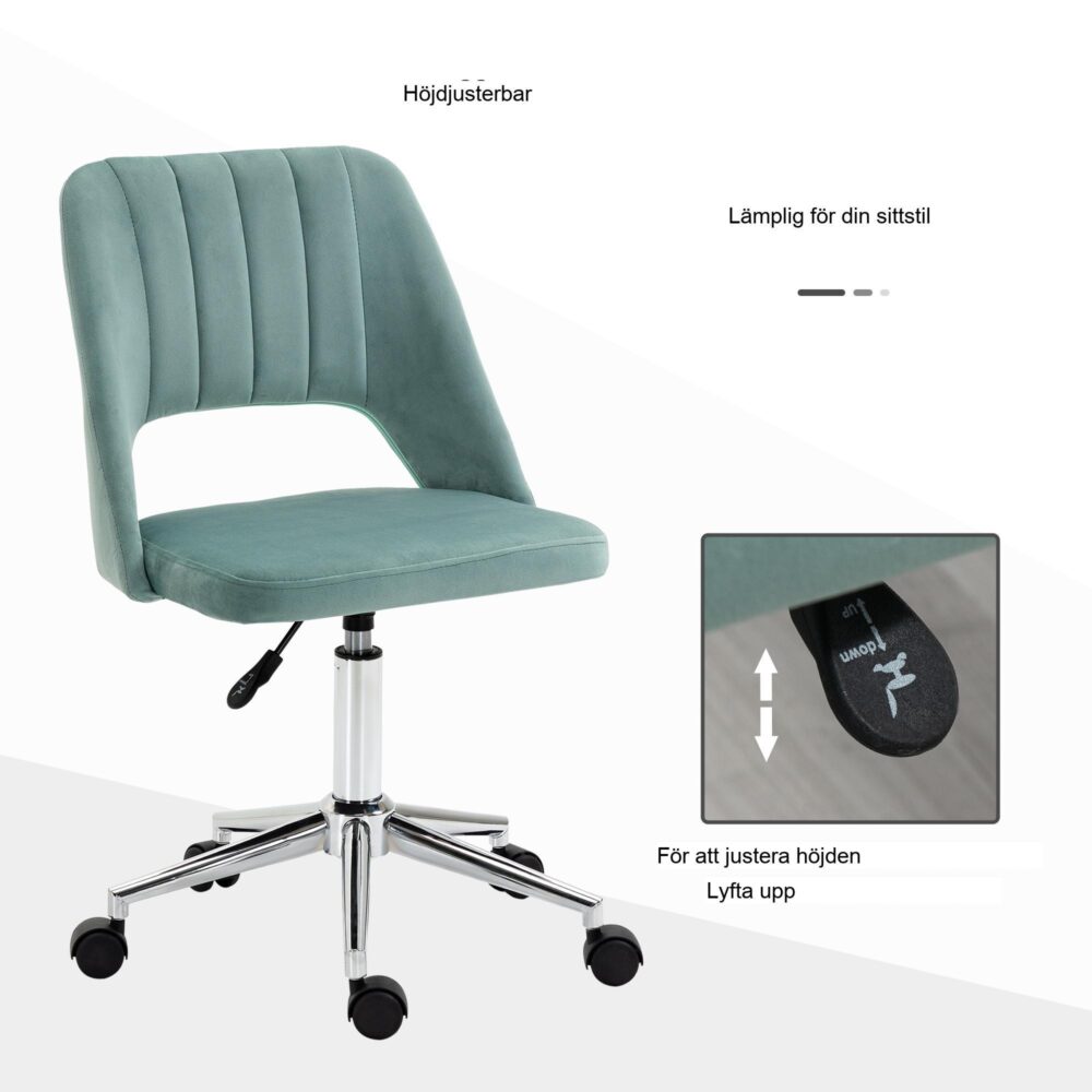 Ergonomisk skrivbordsstol med justerbar höjd – snurrbar kontorsstol i sammetsgrön