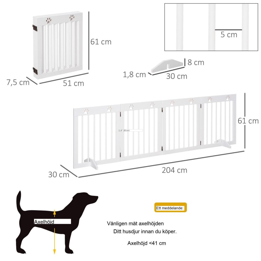 4-delad hundbarriärgrind med hopfällbar design - robust furu och platsbesparande förvaring för små hundar