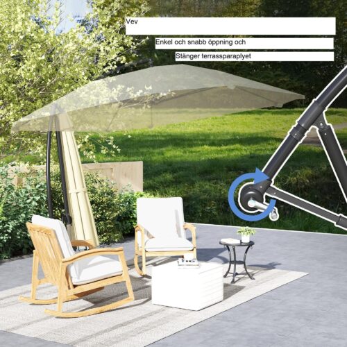 Grenigt parasoll Alu 260cm | Vattentät, vindskydd, lutbart trädgårdsparasoll med stativ och vev för uteplats i beige