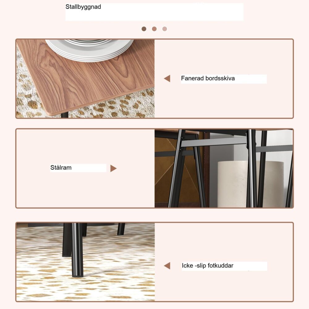 Matbordsset med 4 stolar med platsbesparande design | Solid stålram och fanerat MDF-bord | Halkfria kuddar för komfort | Moderna köks- och matsalsmöbler