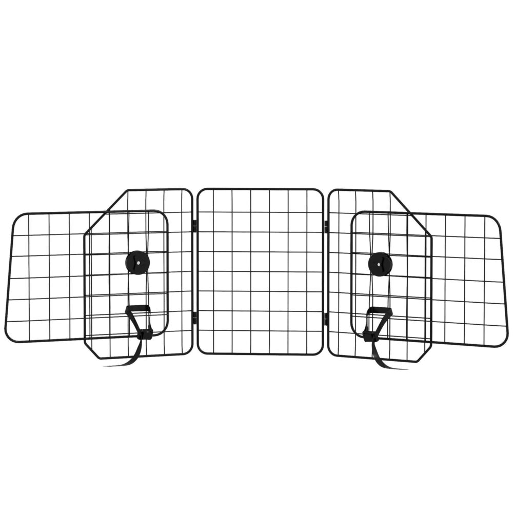 Justerbar hundbilsgrind med universell passform (93-150cm) stålgaller – vik och förvara design med 50cm rep för säker resa