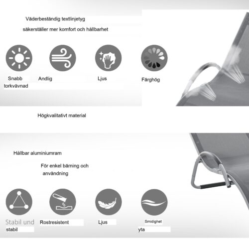 Aluminium Texteline Trädgårdsstol med avtagbar kudde | Ergonomisk komfortdesign för avkoppling utomhus