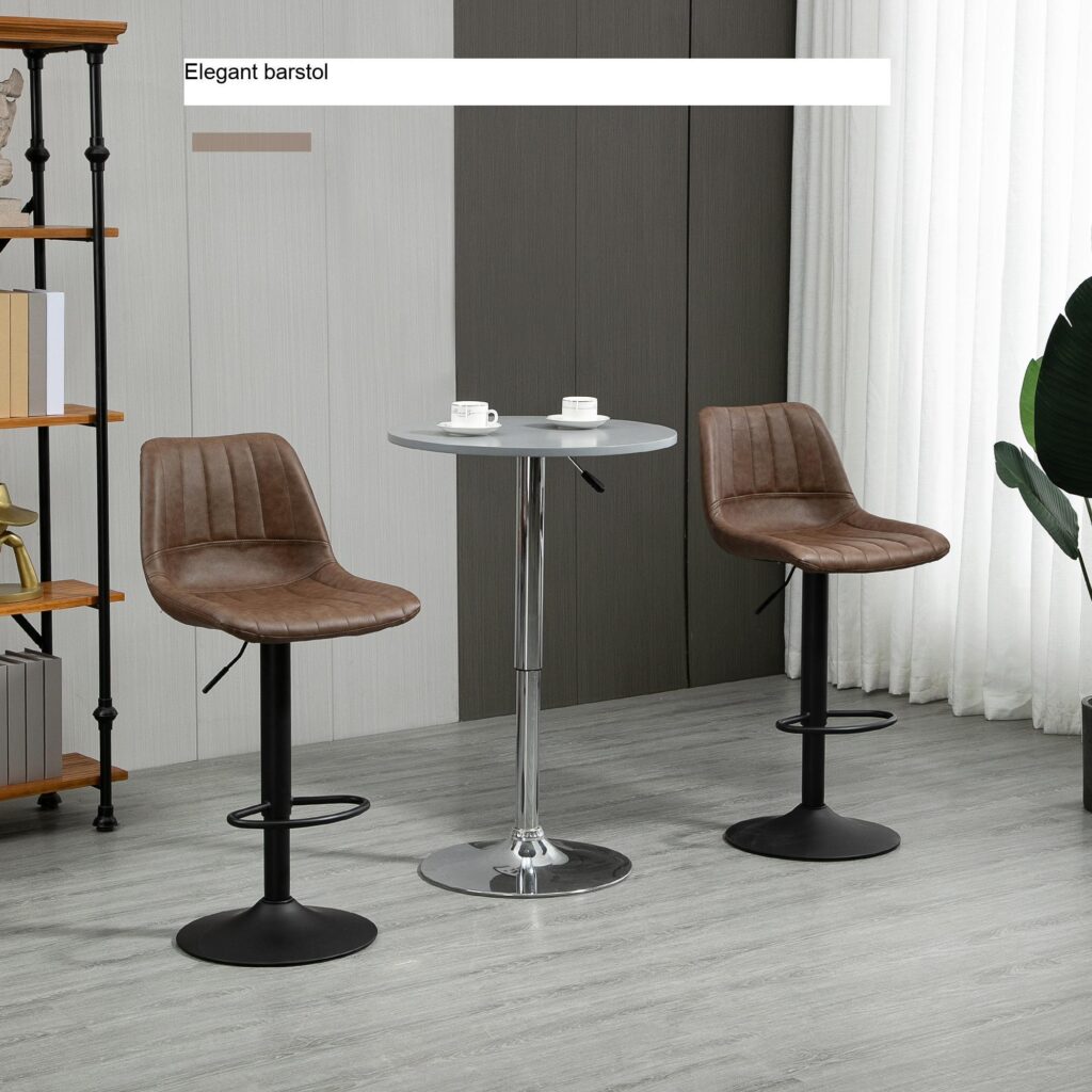 Set med 2 barstolar - Retro Design Höjdjusterbara bänkstolar i konstläder med fotring och vadderad sits för kök och bar | Robust stålram
