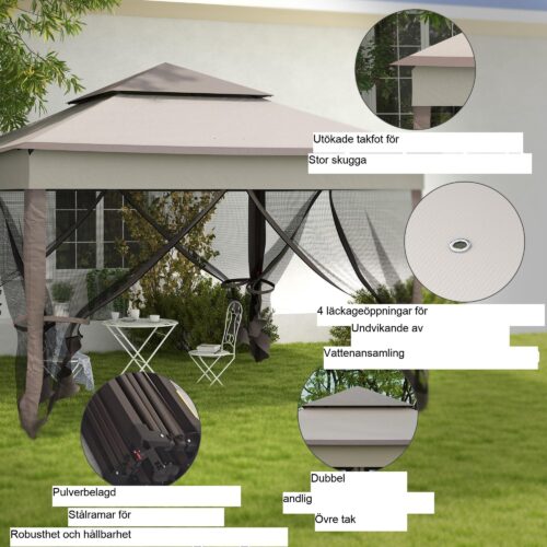 Hopfällbart lusthus trädgårdstält med sidoväggar – Insektsskydd, stabil och rostsäker design | 3,25 m x 3,25 m popup-skydd