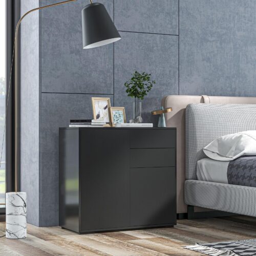 Svart sideboard med 2 lådor och 2 dörrar – Mångsidigt förvaringsskåp med justerbara hyllor och tippskydd