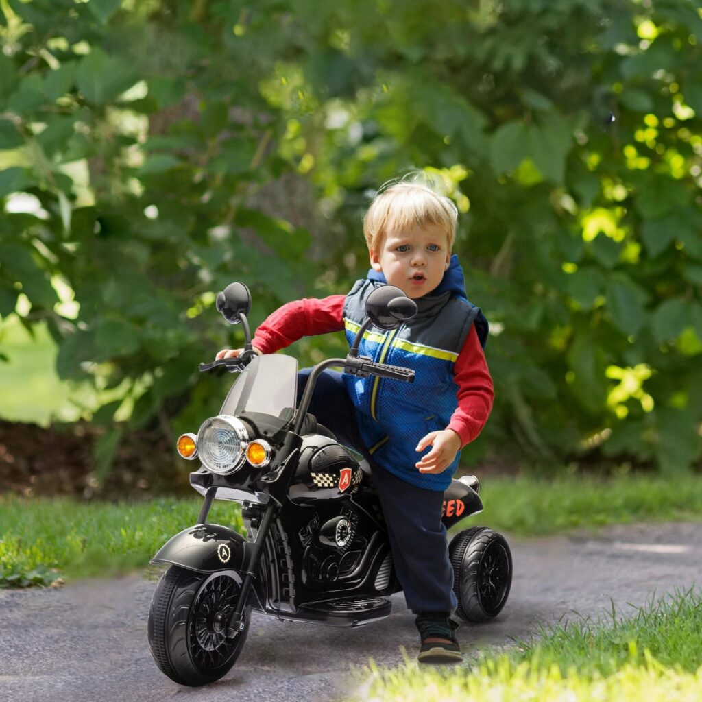 Elektrisk motorcykel för barn med trehjulingsstabilitet och interaktiv musik och ljus för 3-6-åringar, 3-5 km/h hastighet, upp till 25 kg last