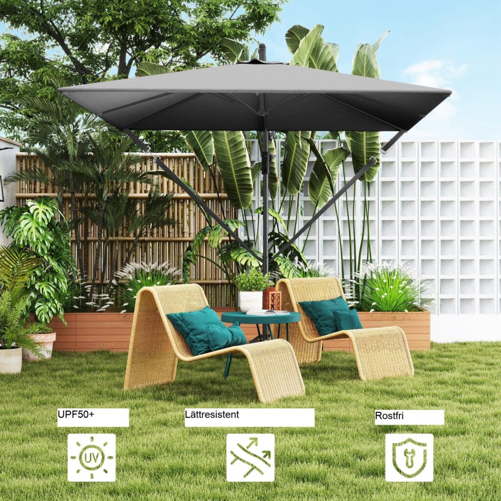 Konsol Parasoll Ø260cm UV-skydd 50+ | Vindtätt, vattenavvisande och lutbart trädgårdsparaply med stativ och överdrag
