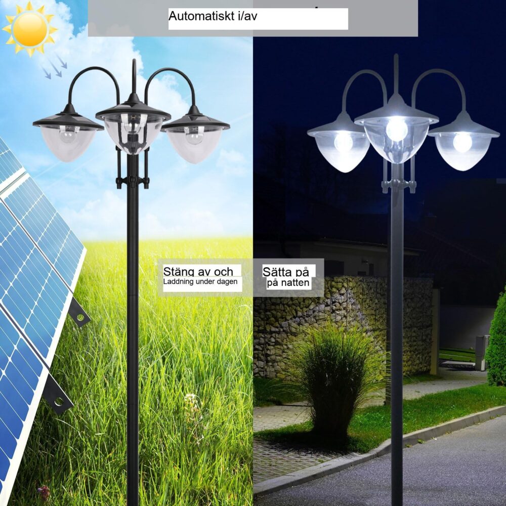 3-huvud Solar Light Trädgårdslampa med Flowerpot Base – Vattentät, Automatisk Skymningsbelysning, Energibesparande Design