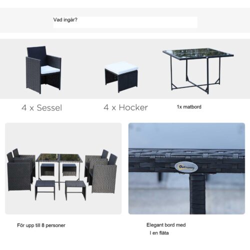 Modernt 8-delat sittset i konstrotting för inomhus/utomhusbruk | Väderbeständig och robust | Utrymmesbesparande design