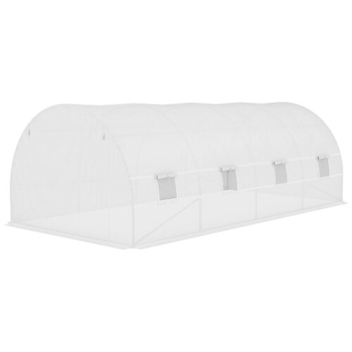 Ersättningsfilmskydd för 600x300x200 cm växthus – Slitstark växthusfilm med upprullningsbar dörr och 12 fönster, UV-beständig, rivtålig, förlängd kant för stabilitet