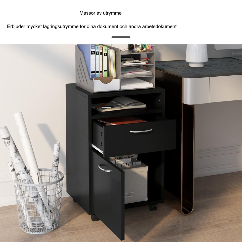 Arkivskåp för mobil behållare Svart | Utrymmesbesparande förvaringslösning för kontor och hem | Hållbar design med länkhjul