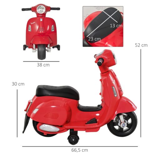 VESPA elektrisk motorcykel för barn – licensierad design med LED-lampor och horn, verklig körupplevelse, enkel montering
