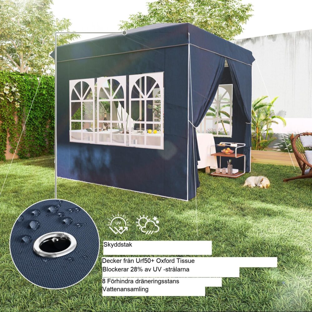 Snabbinställning 2,5×2,5 m UV-skydd Hopfällbart lusthus med vattenavvisande tyg och justerbar höjd för camping och trädgårdsbruk