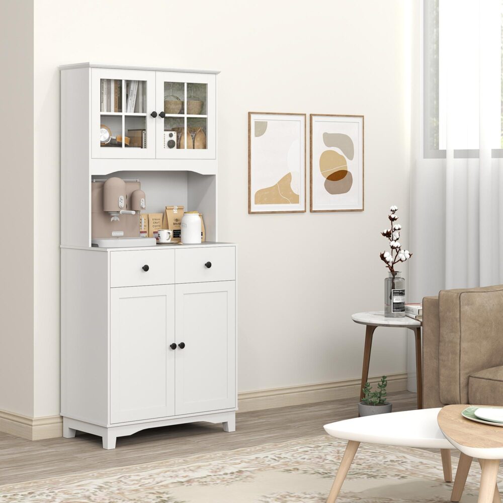 Vitt köksskåp med rymlig mikrovågshylla och justerbar förvaring | Modern design med glasdörr