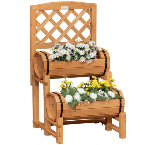 Rustik Design upphöjd bädd Blomlåda i trä med spaljé | Upphöjda planteringskärl för trädgård eller uteplats, massivt träbygge, 45x45x80cm, rymmer upp till 7 liter per planteringskärl