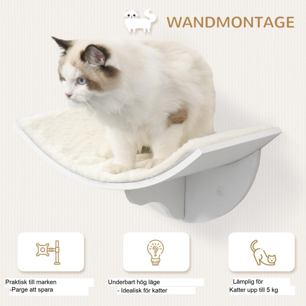 Cat Lounger Vägghylla – Böjd design för mysiga tupplurar, enkel väggmontering för platsbesparande kattsäng med mjukt fleeceöverdrag