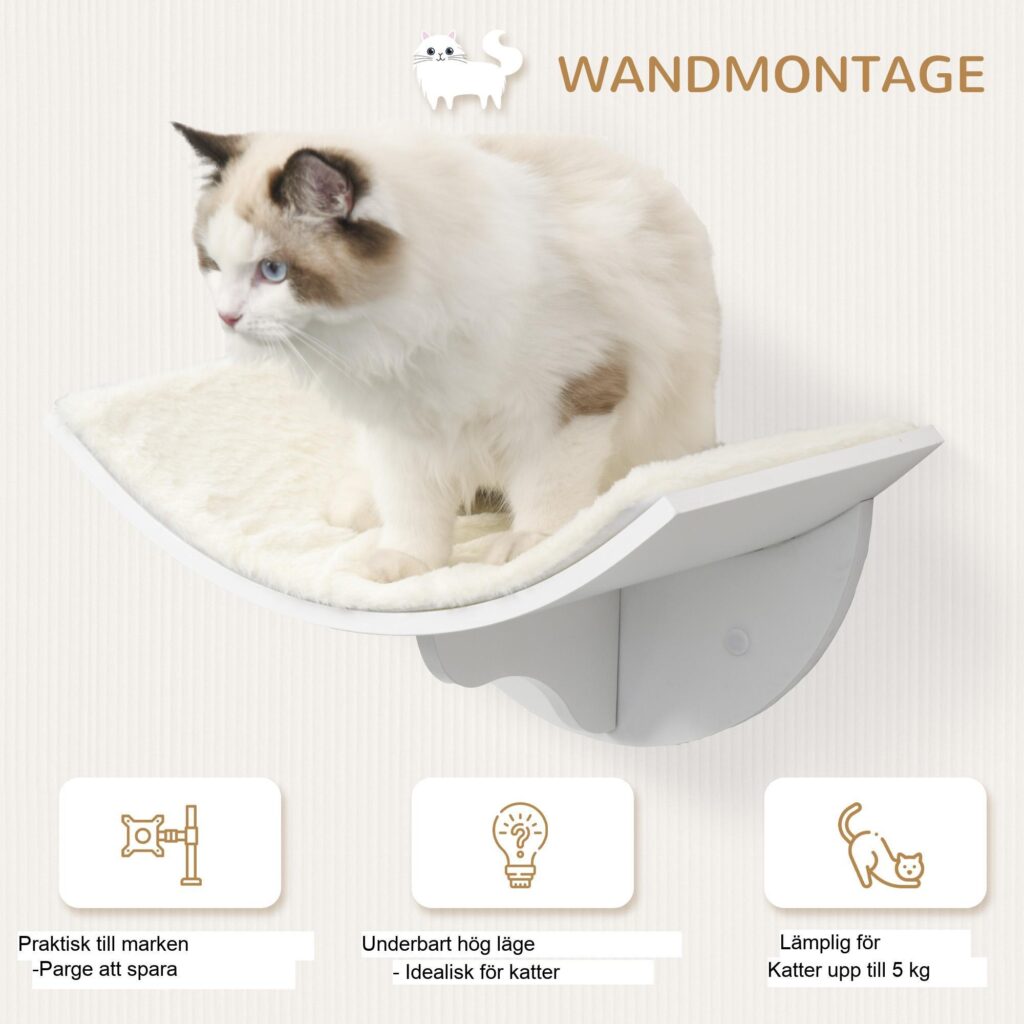 Cat Lounger Vägghylla - Böjd design för mysiga tupplurar, enkel väggmontering för platsbesparande kattsäng med mjukt fleeceöverdrag