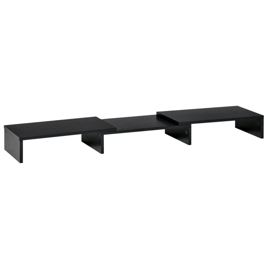 Ergonomisk justerbar bildskärmsstativ med dubbel skärmstöd, trippelagringshyllor och rymdbesparande design för nackelättande - MDF -material, svart färg