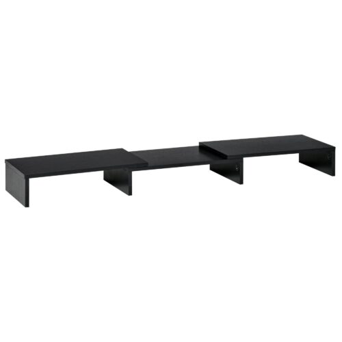 Ergonomisk justerbar bildskärmsstativ med dubbel skärmstöd, trippelagringshyllor och rymdbesparande design för nackelättande – MDF -material, svart färg