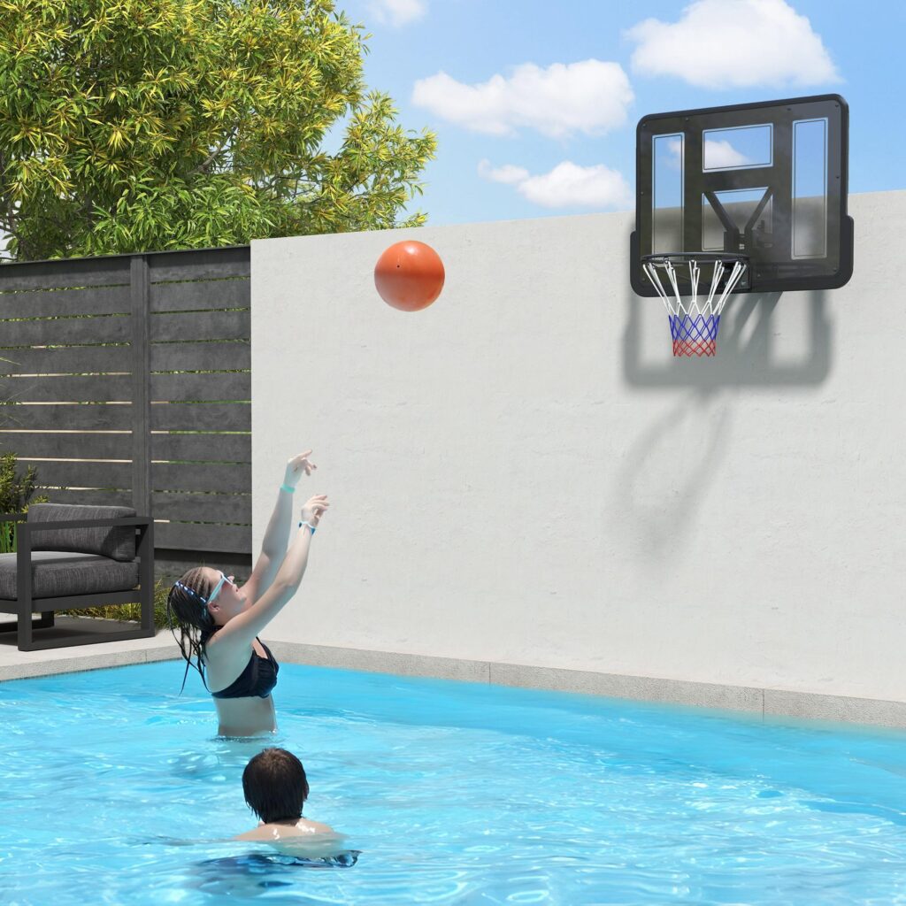 Basketkorg väggfäste för utomhus- och inomhusbruk, okrossbar 110x75cm bakpanel, fjäderaktiverad ring för säkerhet, hållbar stålram med medföljande hårdvara
