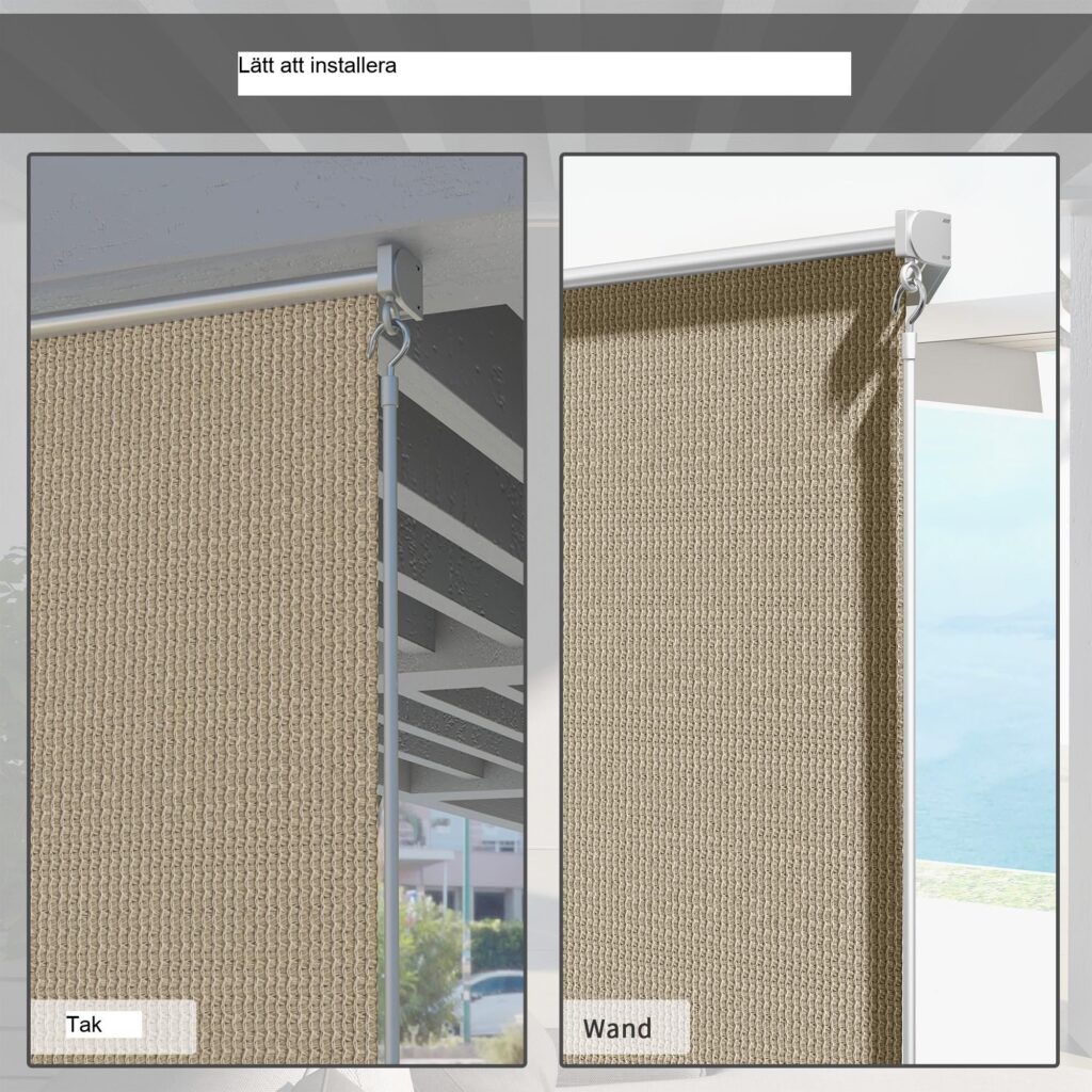 Rullgardin för vertikal markis med handvev - 120x185cm beige, enkel installation och integritetsskydd | Komplett set för utomhusbruk