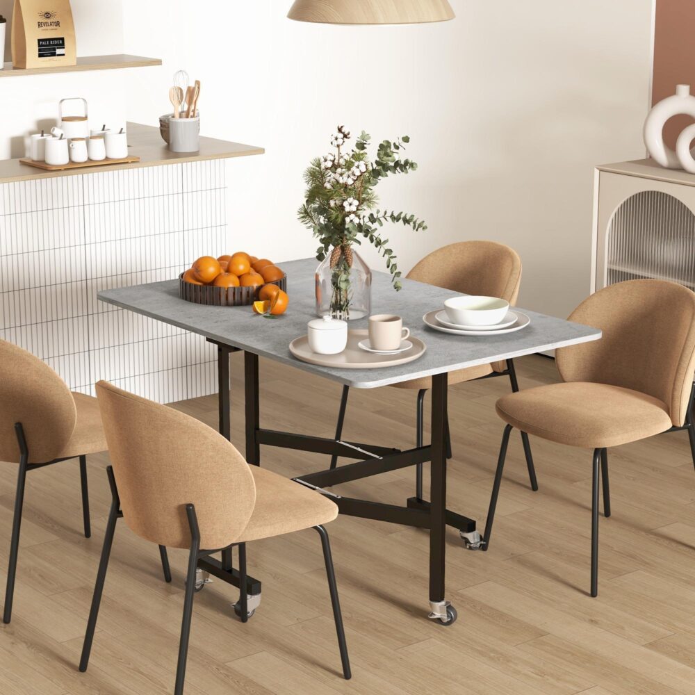 Hopfällbart matbord med hjul för 4-6 personer | Utbyggbar design, platsbesparande och lätt att flytta
