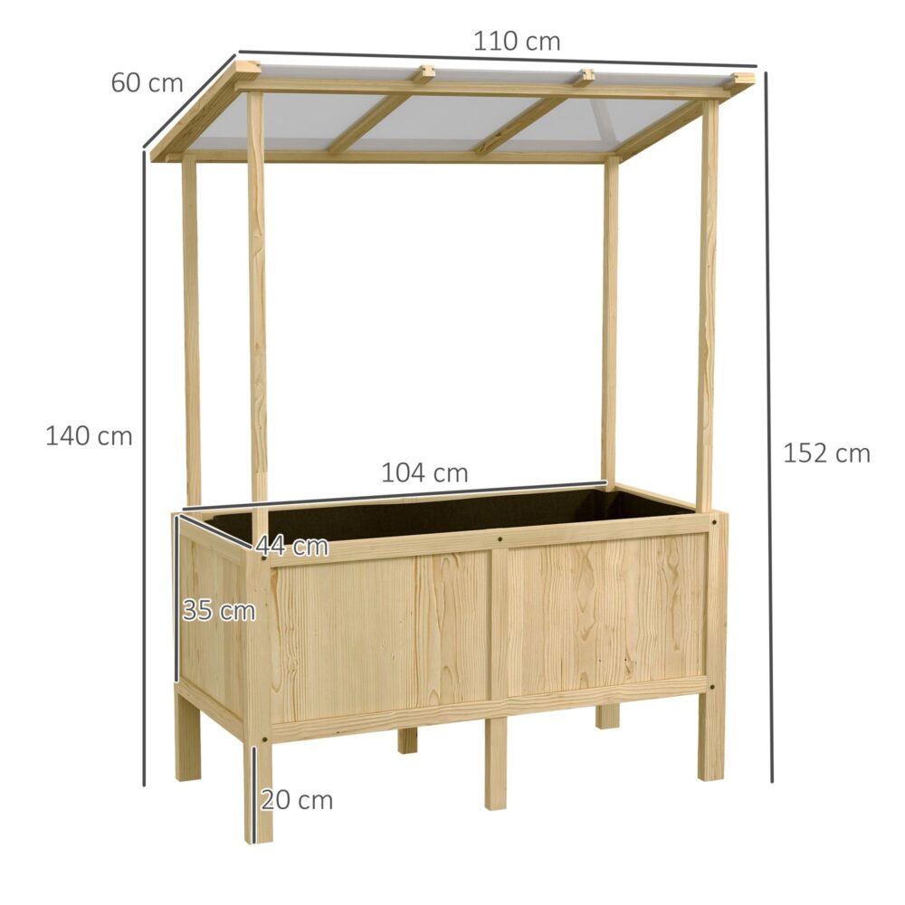 Upphöjd bädd kallram i trä 110x60x152cm med rymlig planteringsyta, polykarbonattak och fiberdukfoder för hållbar tillväxt