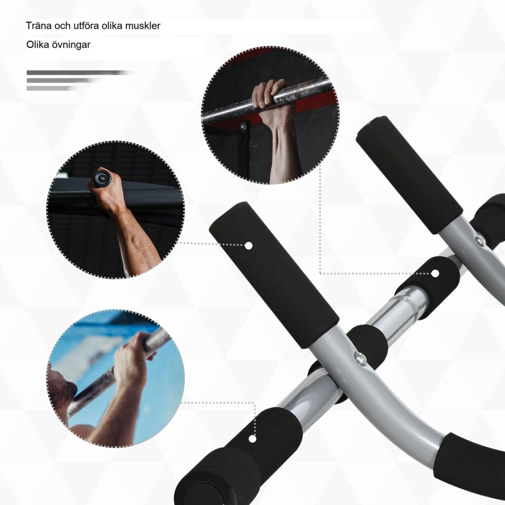 Pull-up Bar Multifunktions Träningsfäste Stål Dörrstång Med Skumhandtag Svart Grå 92x40x17cm för hemmagym - Justerbar design, Hållbar stålkonstruktion, halkfria vadderade handtag