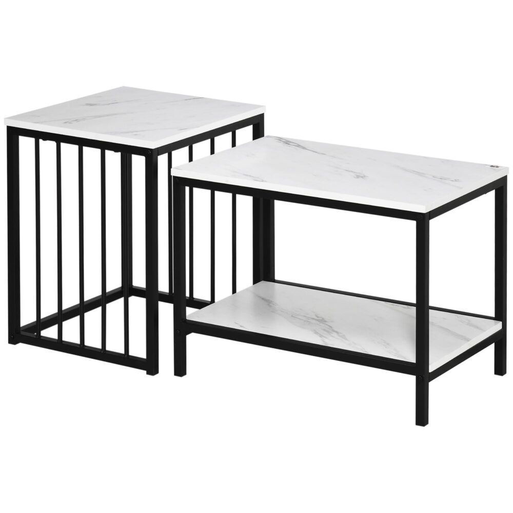 Modernt soffbordsset med 2 med platsbesparande häckningsdesign | Robust stål- och MDF-konstruktion för hållbara vardagsrumsmöbler