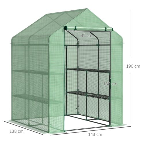 Walk-in växthus med 8 hyllor för växtvård, slitstarkt PE-skydd med UV-skydd, robust stålram, lättåtkomlig dörr