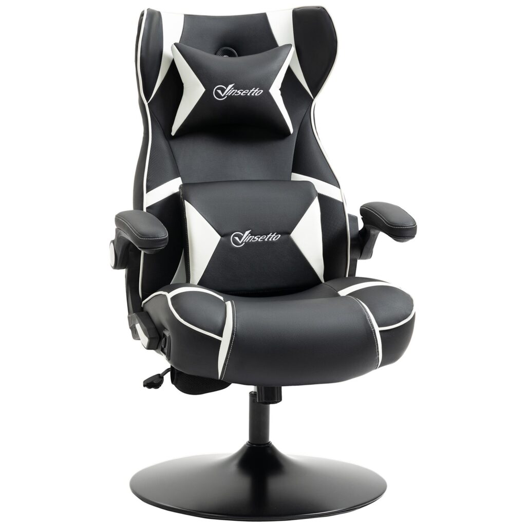Rocker Gaming Chair - Ergonomisk, höj- och sänkbar kontorsstol med inbyggda Bluetooth-högtalare, fällbara armstöd, svank- och nackstöd
