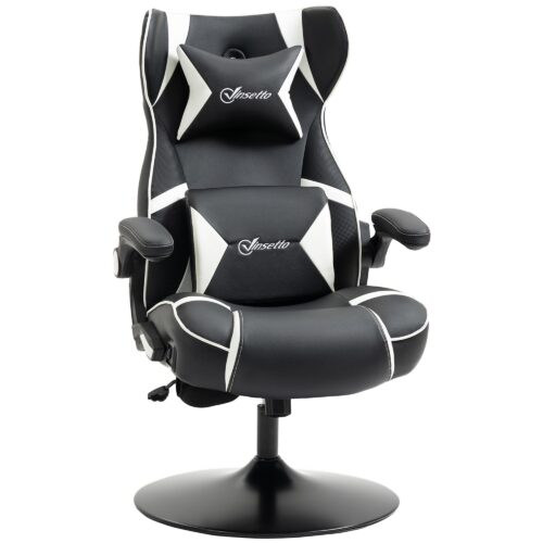 Rocker Gaming Chair – Ergonomisk, höj- och sänkbar kontorsstol med inbyggda Bluetooth-högtalare, fällbara armstöd, svank- och nackstöd