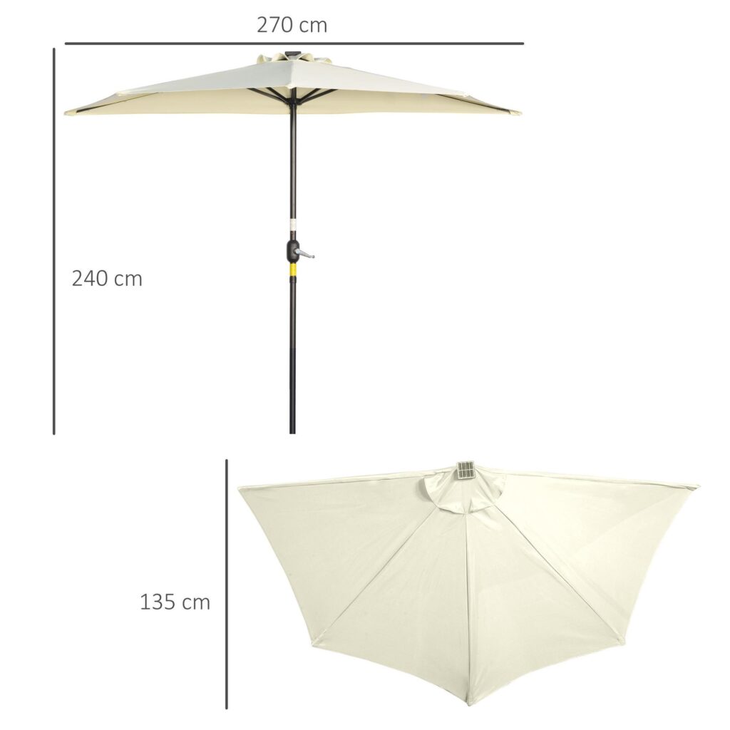 Halvcirkelformat 265x240 cm halvparasoll med soldrivna LED-lampor - enkel montering och platsbesparande design