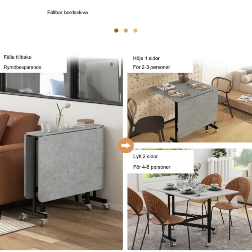 Hopfällbart matbord med hjul för 4-6 personer | Utbyggbar design, platsbesparande och lätt att flytta