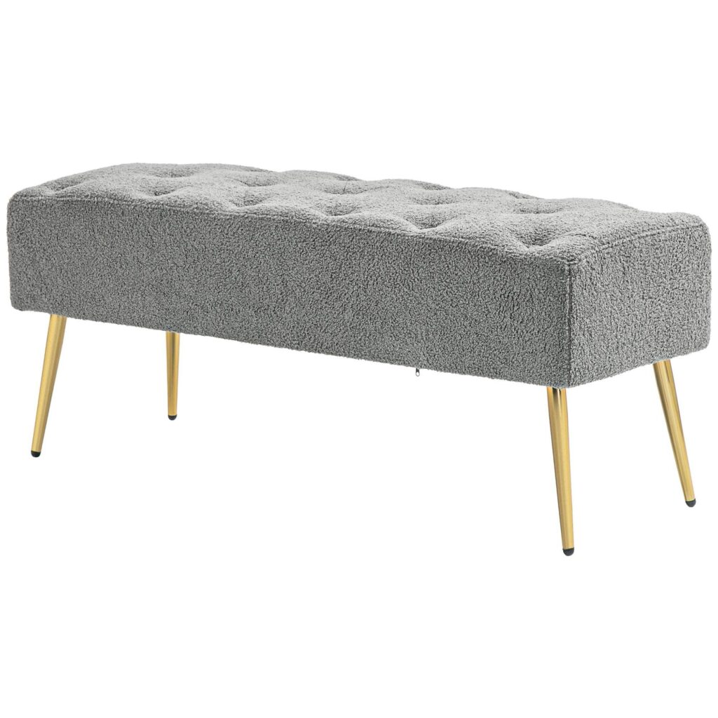 Mjuk lammullsklädd bänk med knappsömmar - modern design, tjock stoppning, robusta stålben för extra komfort och stabilitet