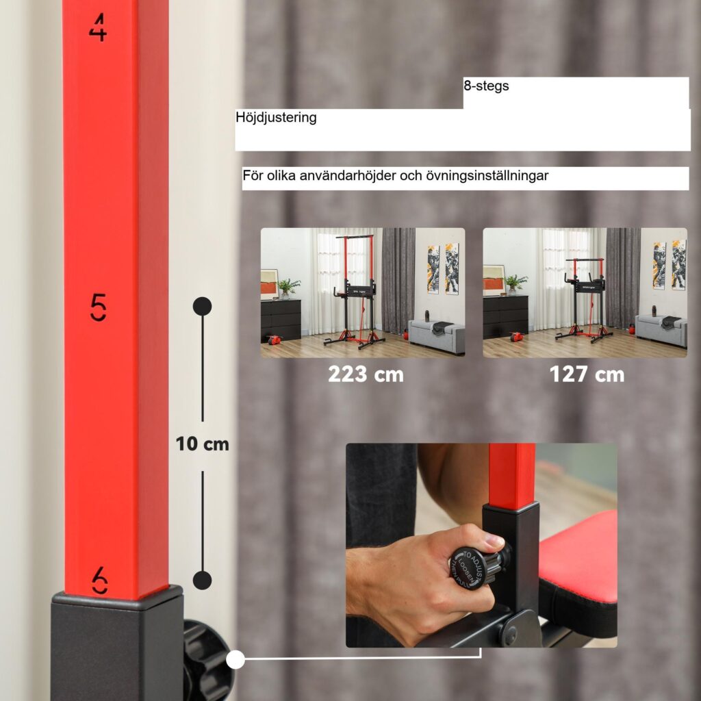 Justerbar Power Tower med multifunktionell pull-up- och dip-station – kompakt vikbar design för hemmagym | Upp till 223 cm höjdjustering