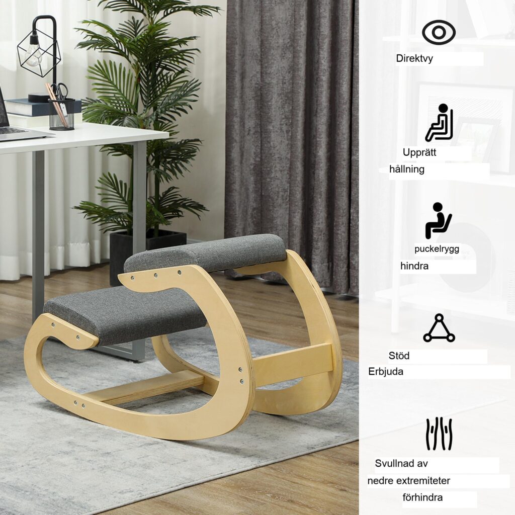 Ergonomisk knäpall med hållningsförbättring, gungande design - slitstark ram av björkträ, 120 kg lastkapacitet, grå