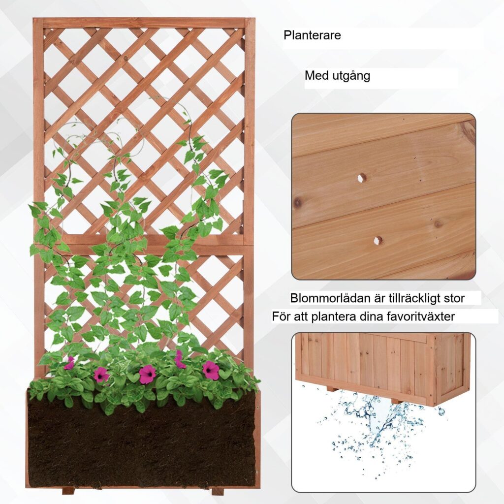 Anpassningsbar planteringslåda med spaljé - Väderbeständig konstruktion i massivt trä för klättrande växter och blommor | 72.5x31.5x149.5cm