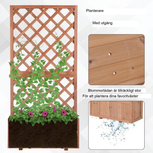 Anpassningsbar planteringslåda med spaljé – Väderbeständig konstruktion i massivt trä för klättrande växter och blommor | 72.5×31.5×149.5cm