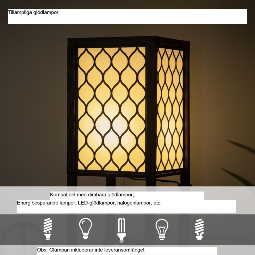 Modern golvlampa med inbyggd hylla och mjuk tygskärm för förvaring och omgivande belysning, kedjebrytare, E27-kompatibel