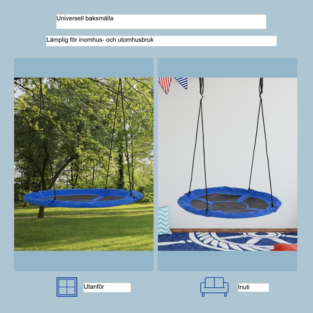 Barnens Nest Swing | Slitstark utomhus stålram med justerbara rep för grupplek och avkoppling – Blå